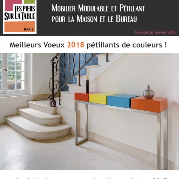 Newsletter janvier 2018 Voeux Mobilier design modulable et coloré Les Pieds Sur La Table