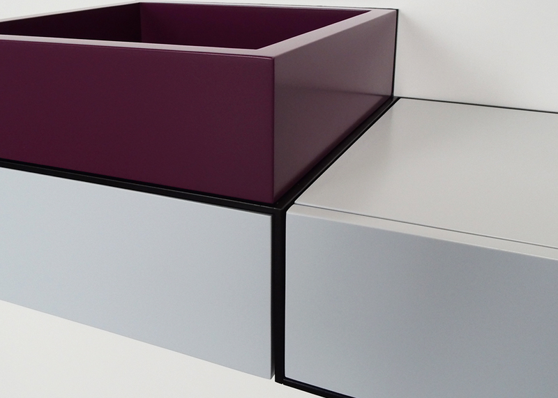 bureau console mural avec rangement Pas-Pied couleur sur mesure mobilier Les Pieds sur la table