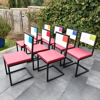 Chaises de repas design moderniste Pied-Tine conçues et fabriquées sur mesure, Mobilier Les Pieds Sur La Table